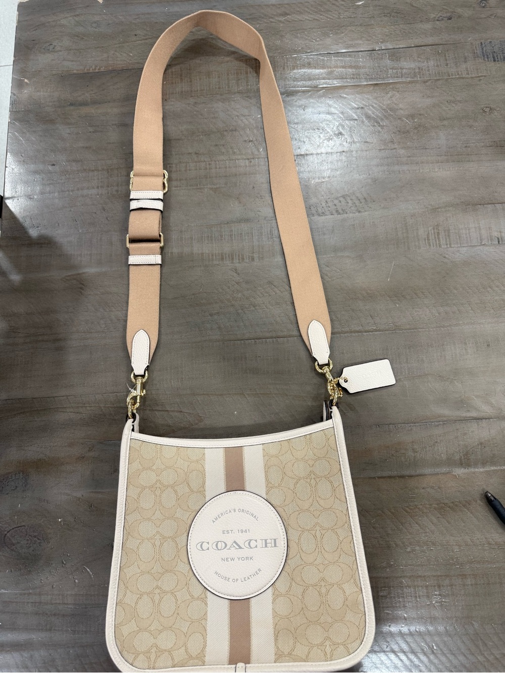 Coach Beige Signature Crossbody with White Trim and Center Stripe - Picture 3 of 9